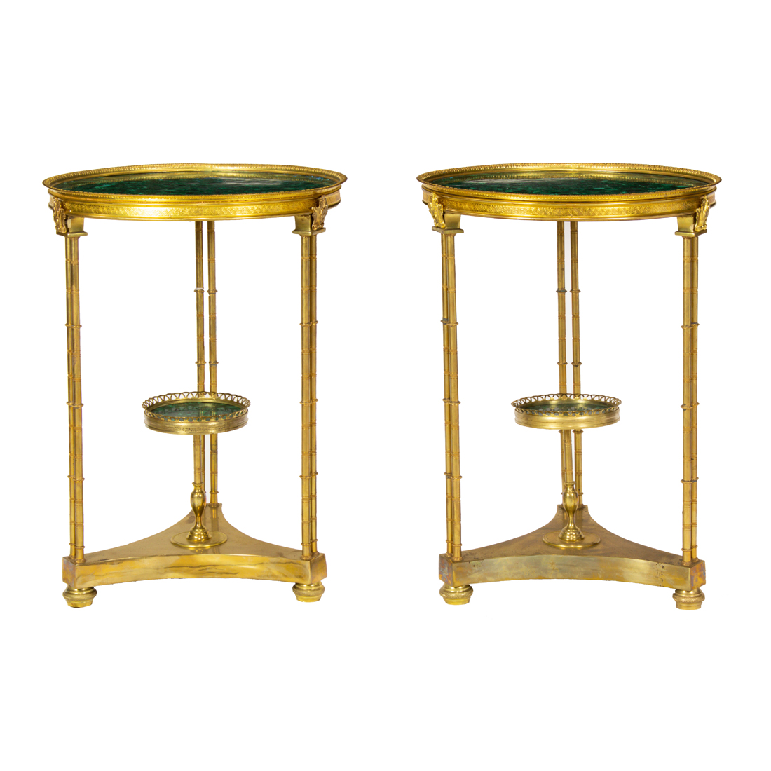 Appraisal: A PAIR OF LOUIS XVI STYLE MALACHITE MOUNTED GILT BRONZE