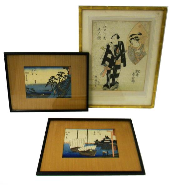 Appraisal: ASIAN Japanese color woodblock prints Edo period three pieces two