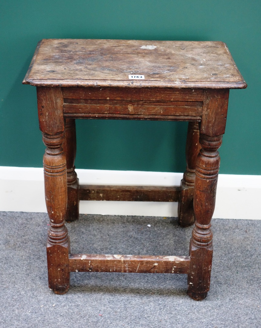 Appraisal: A th century and later oak joint stool on turned