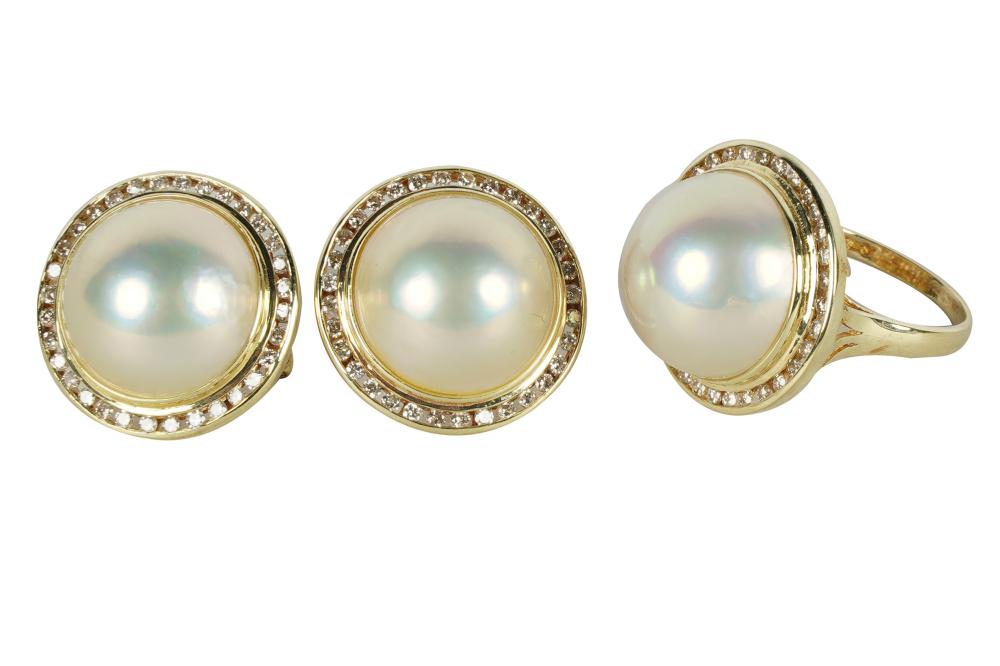 Appraisal: SUITE OF KARAT YELLOW GOLD DIAMOND MABE PEARL JEWELRYcomprising a