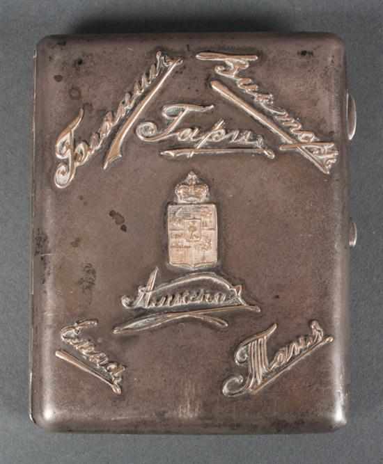 Appraisal: Russian silver cigarette case with gold applique arms and names