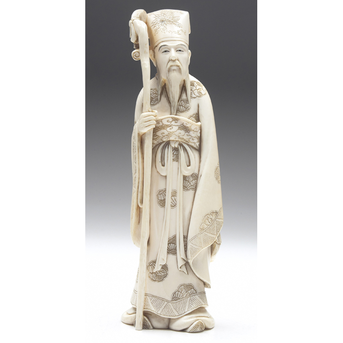 Appraisal: Japanese sculpture Meiji period ivory standing figure with walking stick