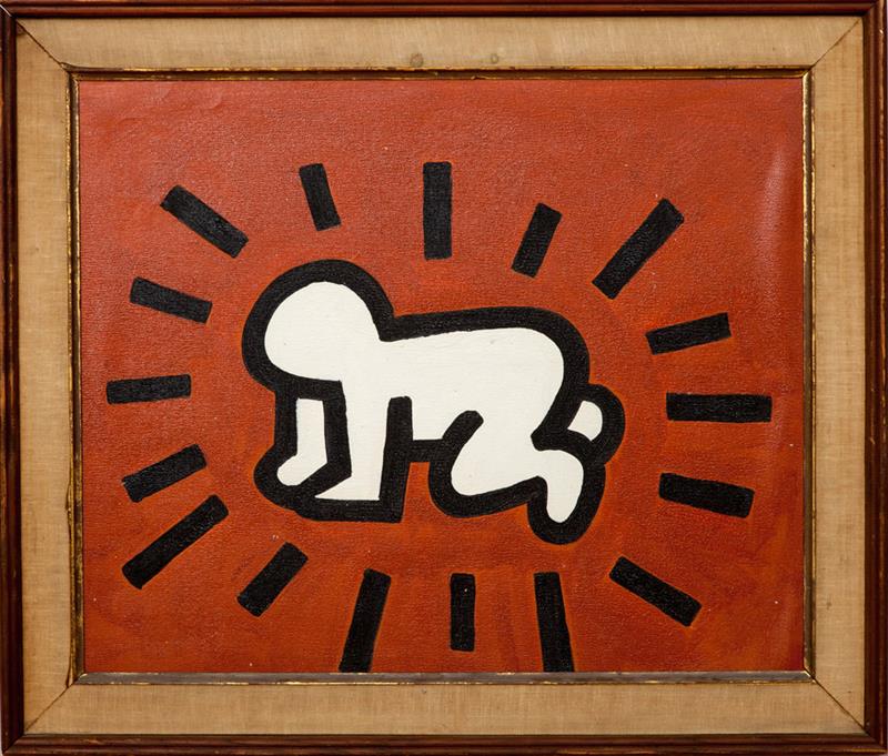 Appraisal: IN THE MANNER OF KEITH HARING FIGURE Oil on canvas