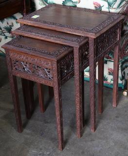 Appraisal: lot of Chinese nesting tables each having a foliate carved