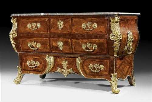 Appraisal: IMPORTANT CHEST OF DRAWERS late R gence after designs by