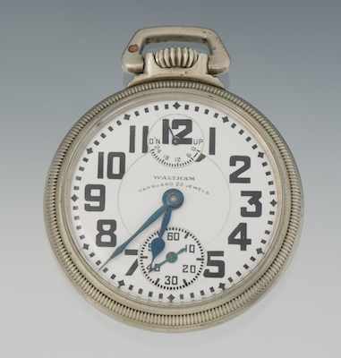 Appraisal: A Waltham Railroad Pocket Watch Up-Down Vanguard Jewel Movement ca