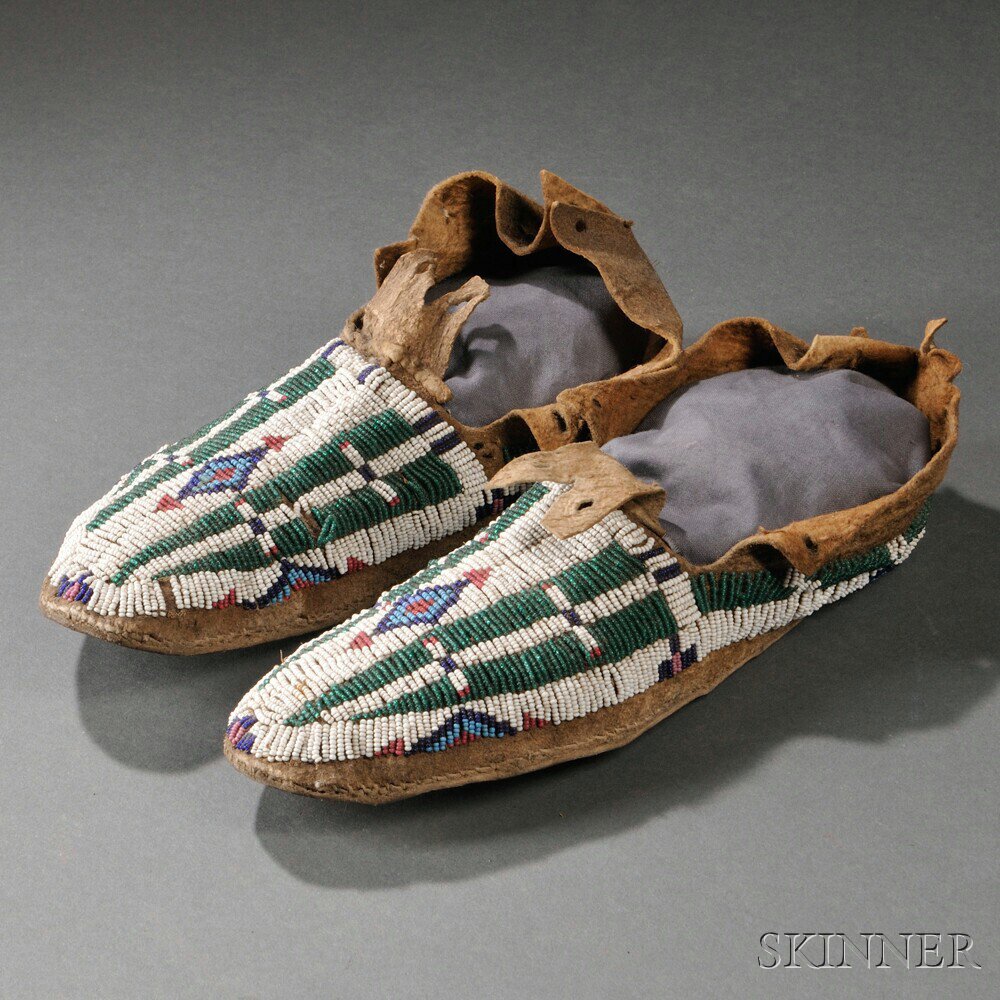 Appraisal: Cheyenne Youth-size Beaded Hide Moccasins c last quarter th century