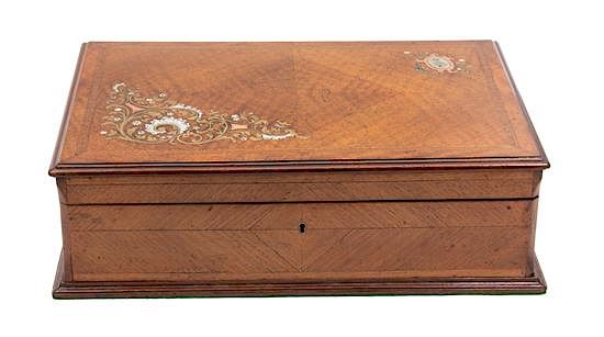 Appraisal: A Victorian Silver Copper and Mother-of-Pearl Inlaid Walnut Games Box