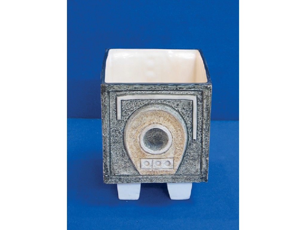 Appraisal: A TROIKA JARDINIERE of cube form on four white block