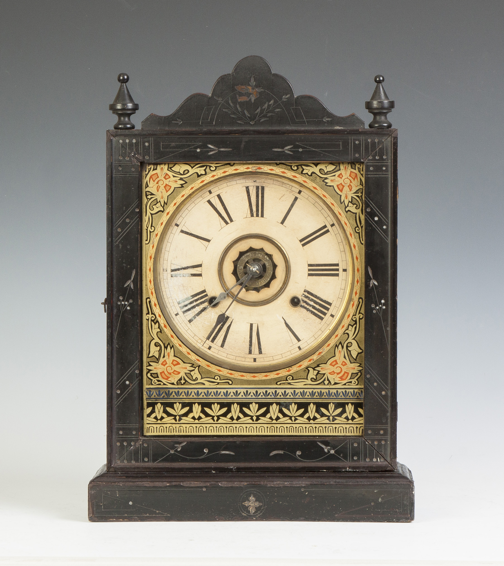 Appraisal: Unusual Ansonia Ebonized East Lake Victorian Shelf Clock Some minor