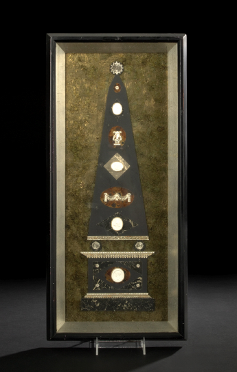 Appraisal: Tall Cut Marbleized Paper Foil and Black Card Shadowboxed Obelisk