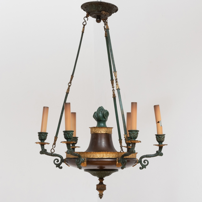 Appraisal: Empire Style Painted and Parcel-Gilt T le and Metal Six-Light