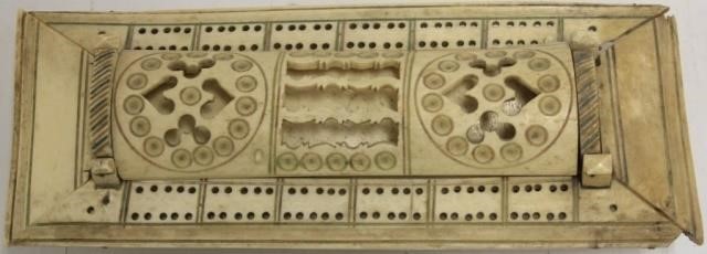 Appraisal: EARLY TH C CARVED SOUPBONE CRIBBAGE BOARD FRENCH PRISONER OF