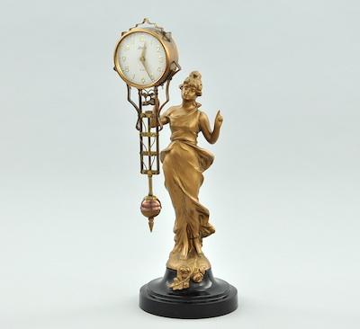 Appraisal: A Linden Mystery Clock The figural clock features a gilt