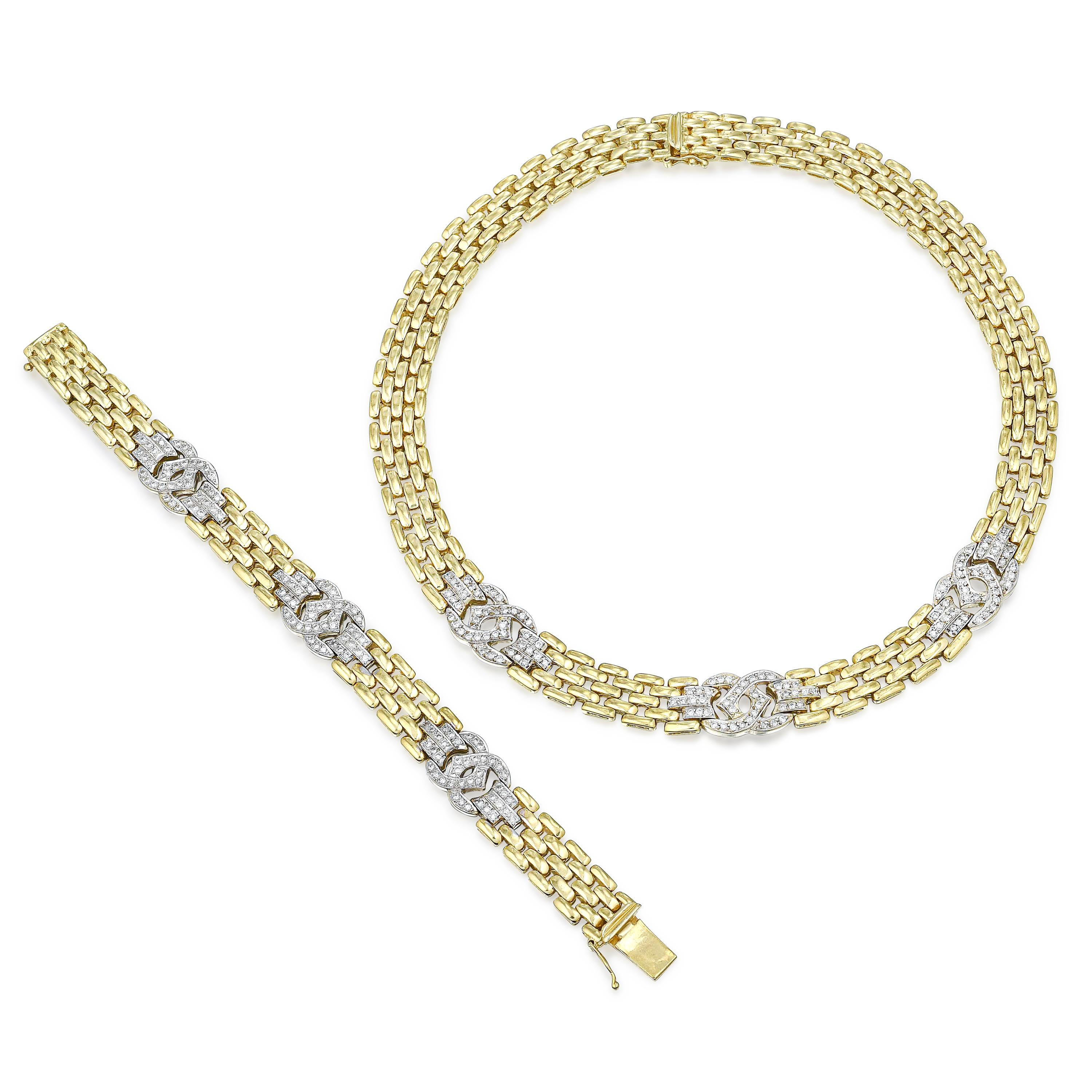 Appraisal: DIAMOND BRACELET AND NECKLACE SET METAL K yellow and white