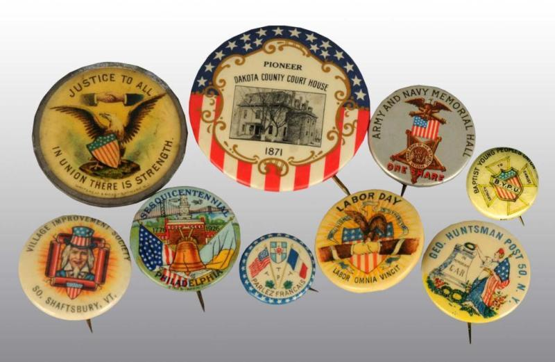 Appraisal: Lot of Assorted Celluloid Pins Description Mostly patriotic related Condition