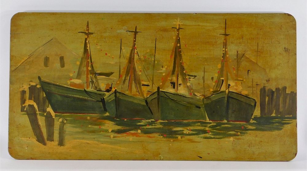 Appraisal: American Folk Art Maritime Harbor Painted Table United States th