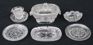 Appraisal: eight th c miniature toy lacy pressed glass tableware pcs