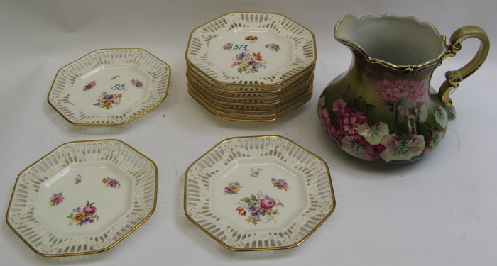 Appraisal: TEN PORCELAIN DESSERT PLATES AND NIPPON PITCHER The dessert plate