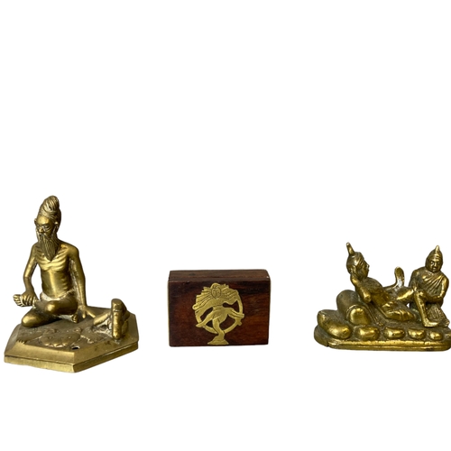 Appraisal: two Indian Bronze Brass figures together with a inlaid snuff