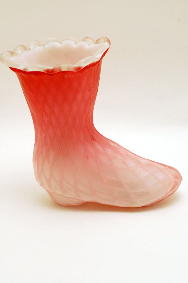 Appraisal: Victorian quilted satin glass shoe graduated pale to dark pink