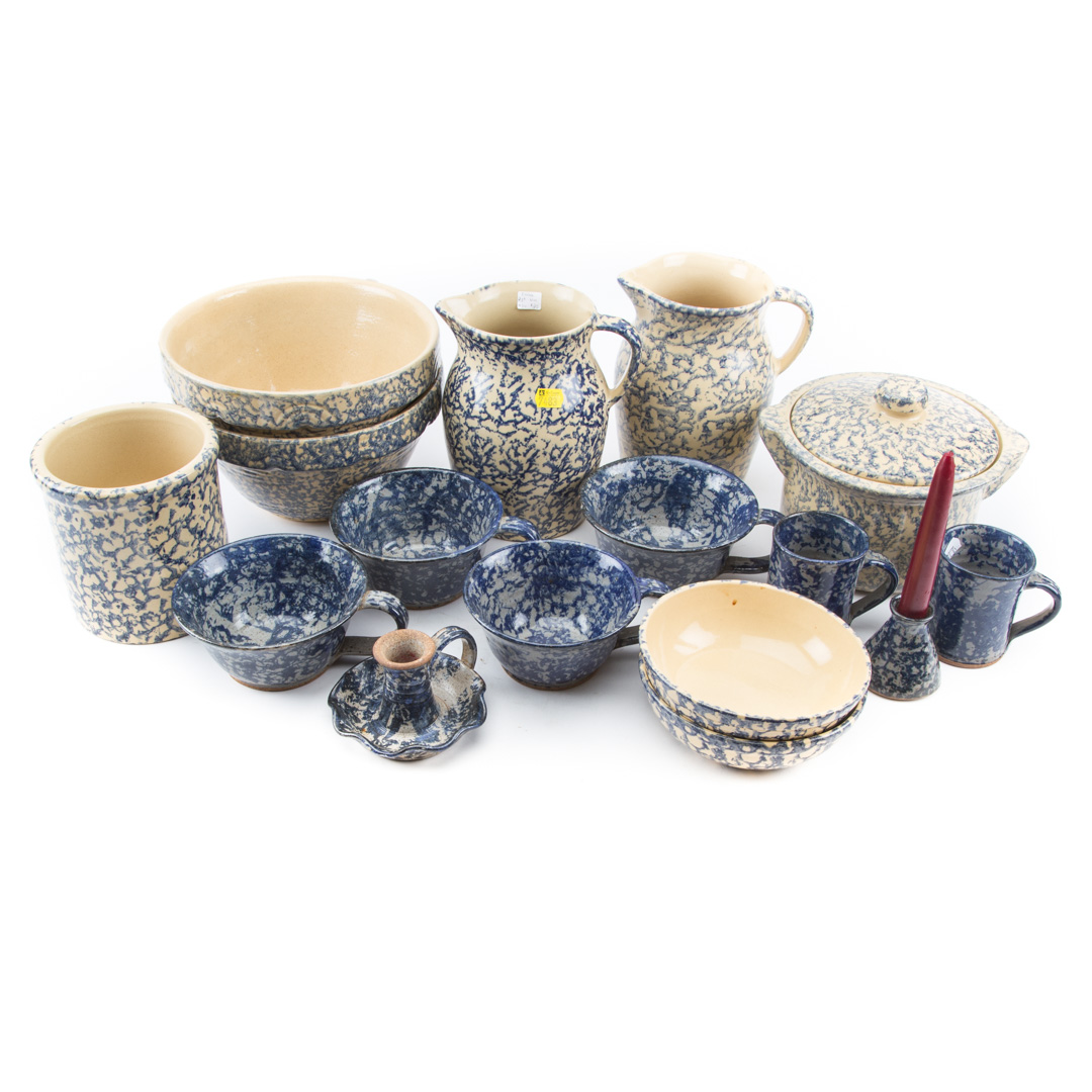 Appraisal: pieces of Contemporary spongeware including mixing bowls plates storage jars