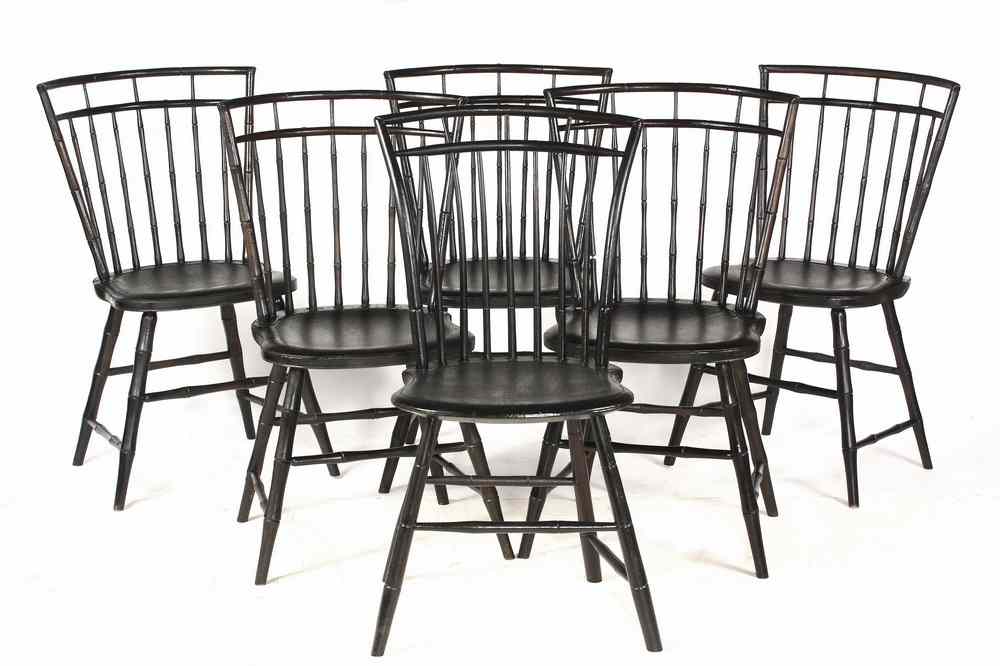 Appraisal: SET CHAIRS - Birdcage Windsor chairs with black painted surface