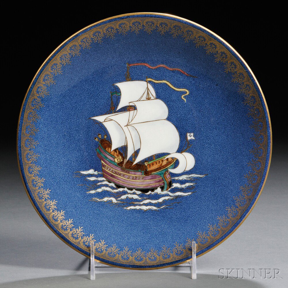 Appraisal: Wedgwood Powder Blue Lustre Plate England c gilded and polychrome