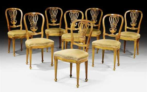 Appraisal: SET OF CHAIRS Louis XVI German circa Walnut carved with