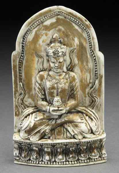 Appraisal: Chinese Qing carved gilded ivory Buddha International buyers should note