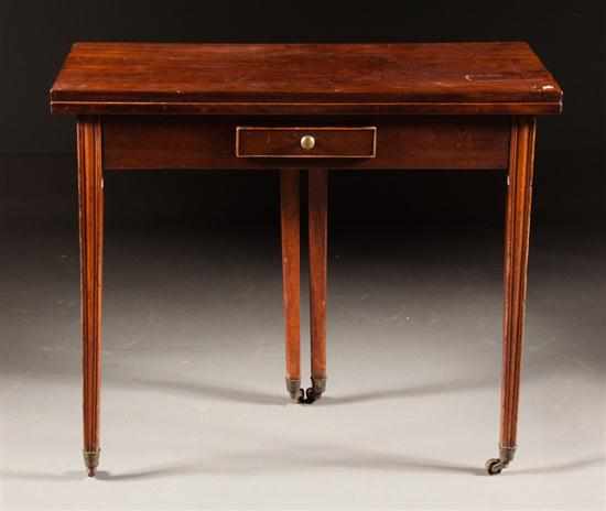 Appraisal: George III mahogany flip top games table circa single drawer