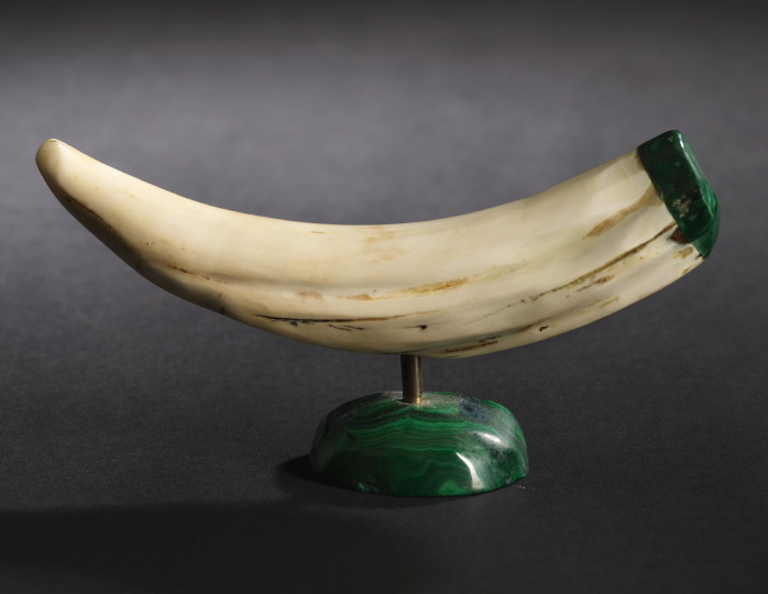 Appraisal: Russian Malachite-Mounted and -Based Boar Tusk Hunting Trophy first quarter