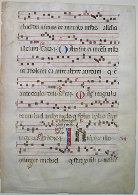 Appraisal: Leaf from a manuscript Antiphonal on vellum four-line red stave