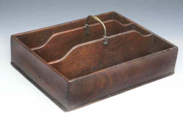 Appraisal: A GEORGIAN MAHOGANY CUTLERY TRAY with looping brass handle wide