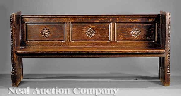 Appraisal: An American Gothic Carved Oak Bench mid- th c molded