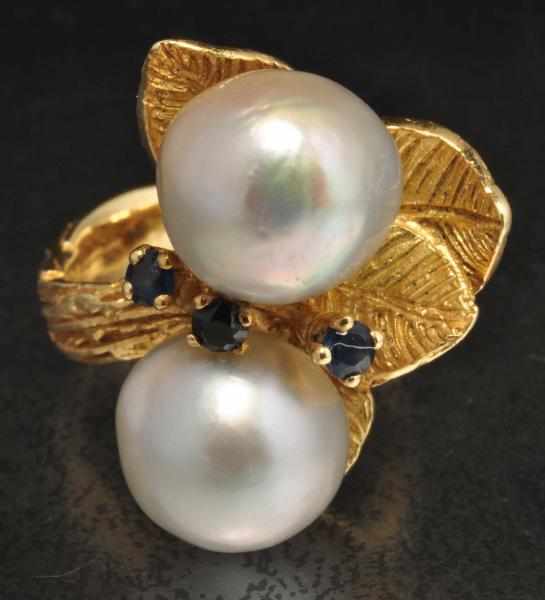 Appraisal: K Y Gold Pearl Sapphire Ring Description Sapphire ct Baroque