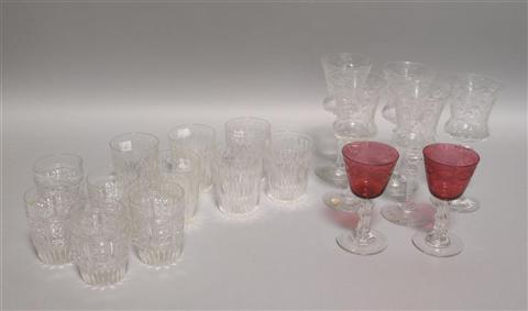 Appraisal: SIX WEBB STYLE ENGRAVED WINE GLASSES Together with a pair