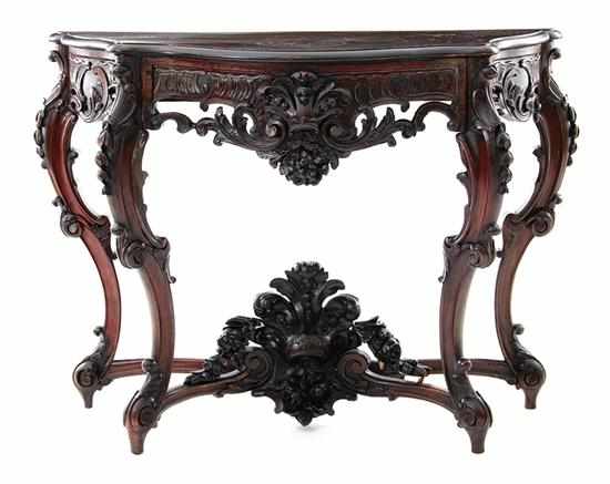 Appraisal: Continental carved walnut pier table late th century serpentine top