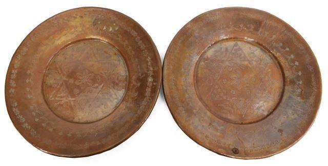 Appraisal: pair Continental stamped copper chargers each centering incised star motif