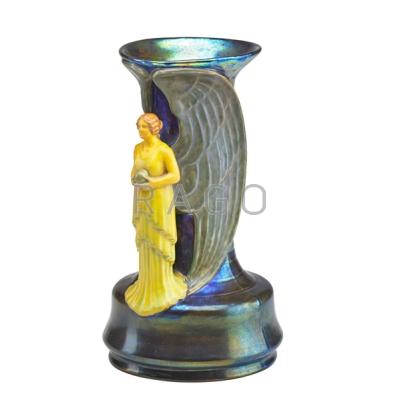 Appraisal: ZSOLNAY Vase modelled with angel figure eosin glaze Pecs Hungary