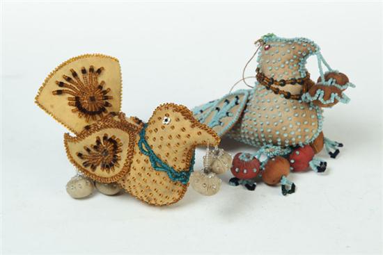 Appraisal: TWO BEADED BIRD PINCUSHIONS Iroquois Niagara area dated and cotton