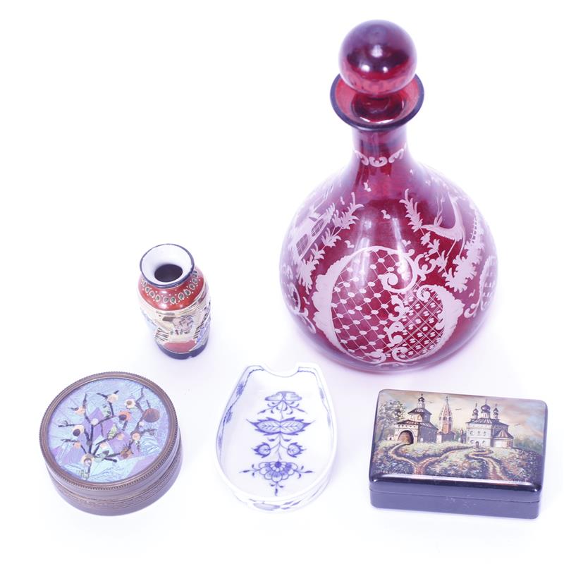 Appraisal: Lot of items Bohemian Red cut to clear glass decanter