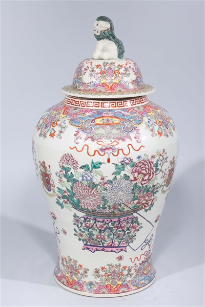 Appraisal: Large Chinese famille rose enameled porcelain covered vase with allover