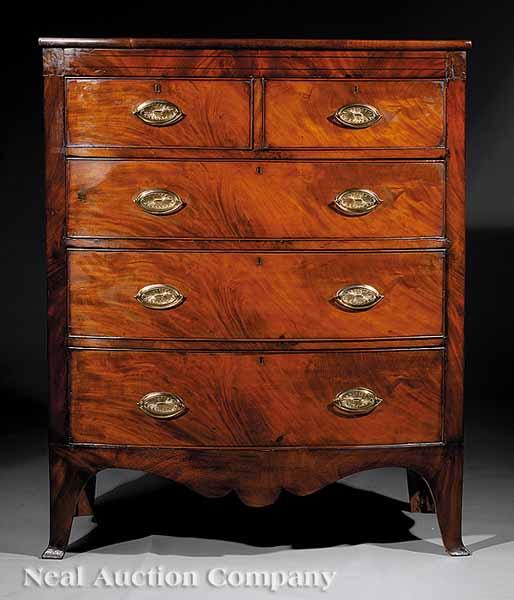 Appraisal: An Antique George III-Style Inlaid Mahogany Bowfront Chest of Drawers