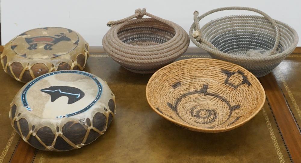 Appraisal: Collection of American Indian Style Woven Baskets and Drums