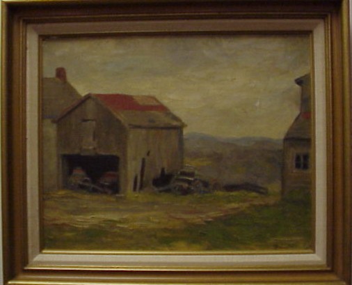 Appraisal: th C oil on artist board summer scene of farm