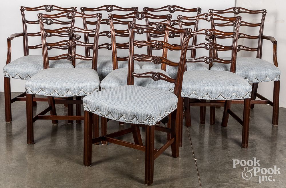 Appraisal: Eight Chippendale style mahogany dining chairs Set of eight Chippendale