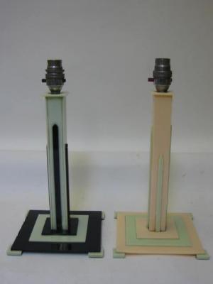 Appraisal: TWO ART DECO BAKELITE TABLE LAMPS one pale green and