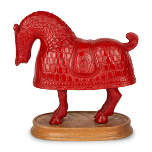 Appraisal: A Chinese Cinnabar Lacquer Armored Horse EARLY TH CENTURY Height