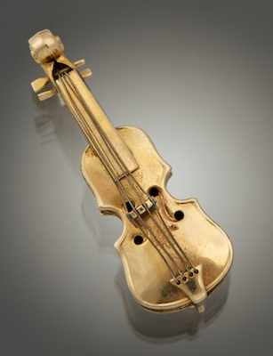 Appraisal: A Ladies' Gold Violin Pin k yellow gold brooch in